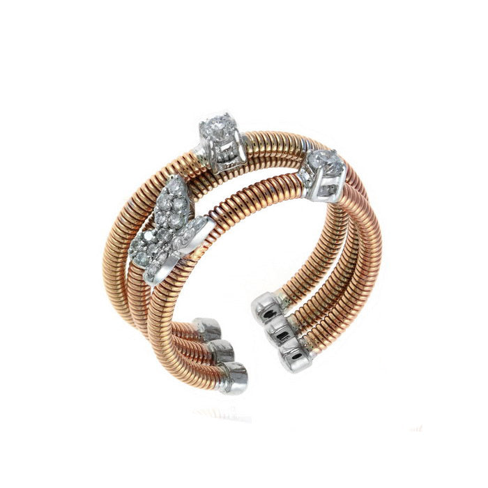 Triple Strand Ring with Diamond Butterfly, 14K Rose Gold
