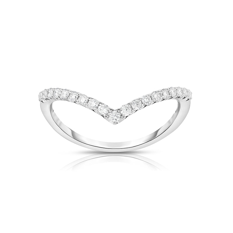 V Shaped Single Row Diamond Band, 14K White Gold