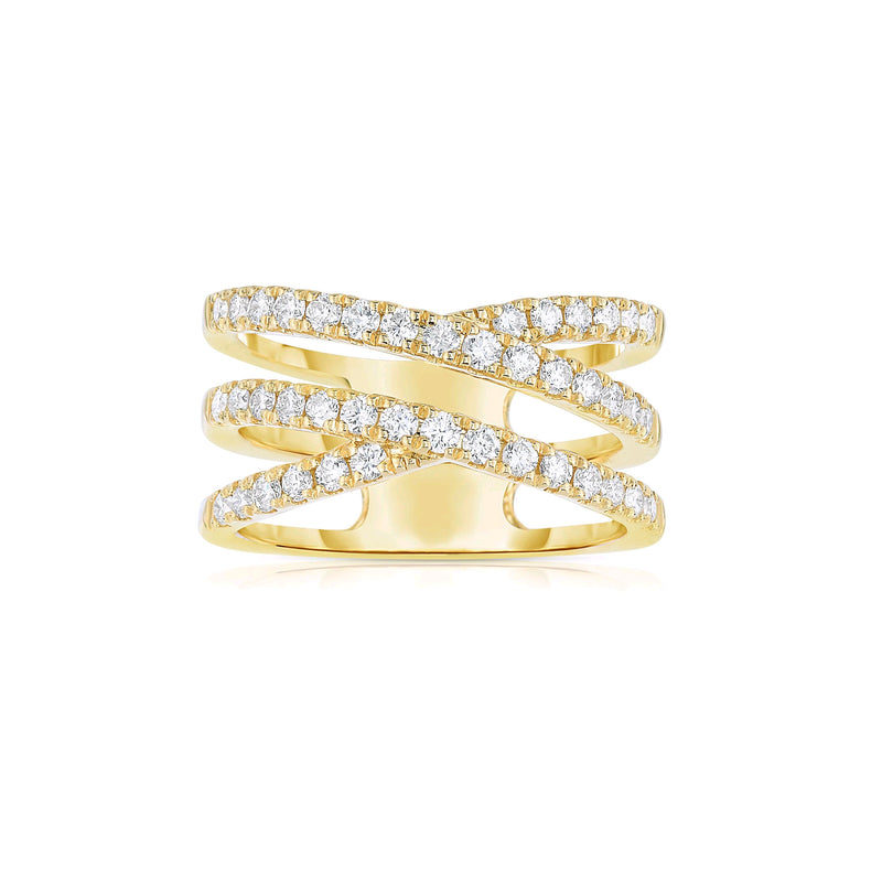 Bold Crossover Diamond Ring, 14K Yellow Gold