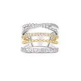 Two Tone Multi Band Diamond Ring, 14K Yellow Gold