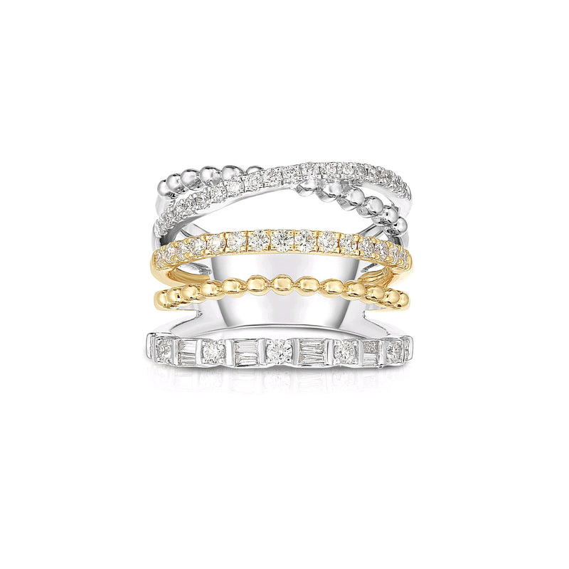 Two Tone Multi Band Diamond Ring, 14K Yellow Gold