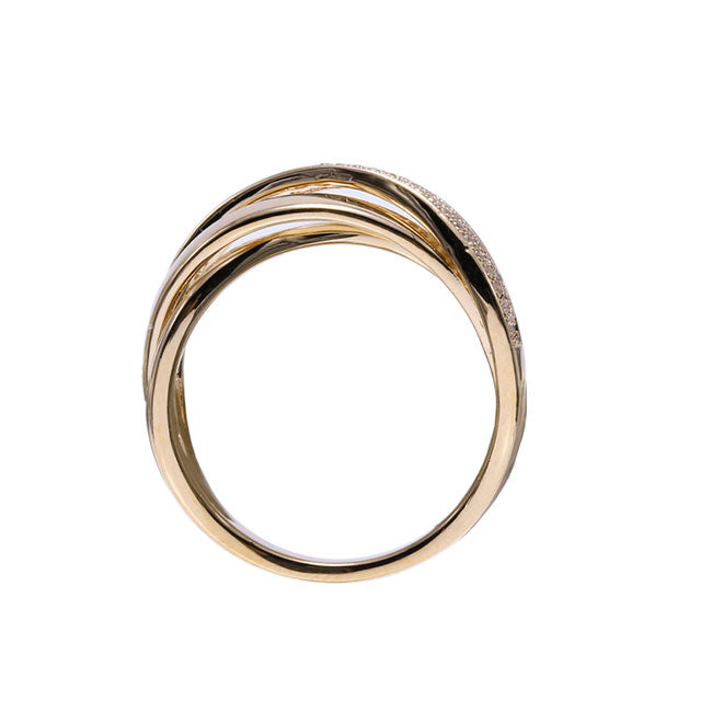 Crossing Bands Diamond Ring, 14K Yellow Gold