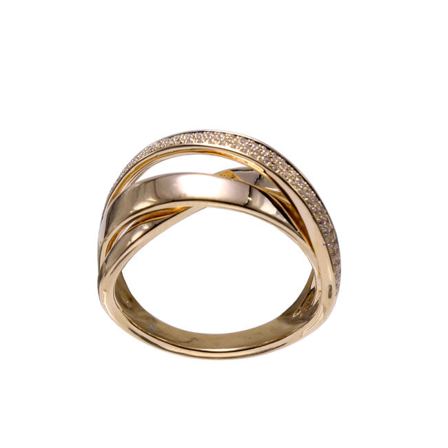 Crossing Bands Diamond Ring, 14K Yellow Gold