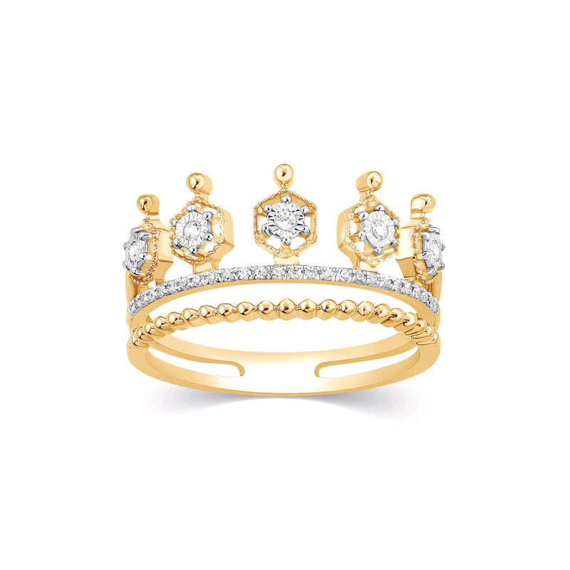 Crown Design Diamond Ring, 14K Yellow Gold