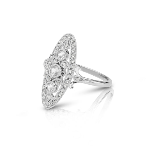 Vintage Style Diamond Ring, 14K White Gold
