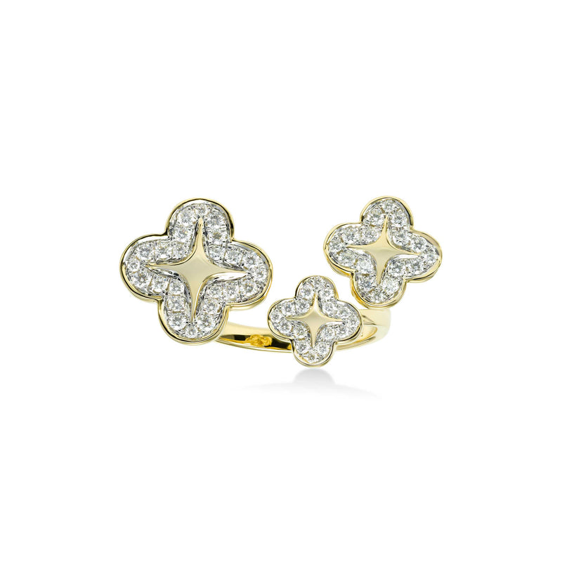 Adjustable Diamond Clover Open Ring, 14K Yellow Gold