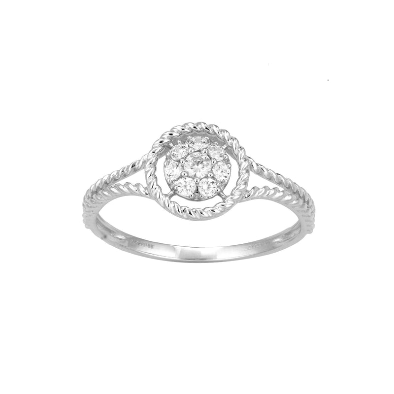 Rope Design Diamond Cluster Ring, 14K White Gold
