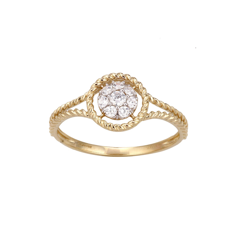 Rope Design Diamond Cluster Ring, 14K Yellow Gold