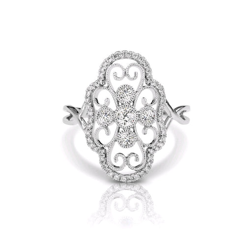 Vintage Style Openwork Diamond Ring, 14K White Gold
