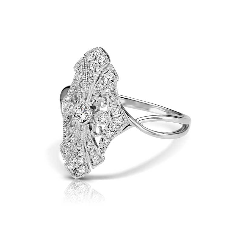 Openwork Vintage Style Diamond Ring, 14K White Gold