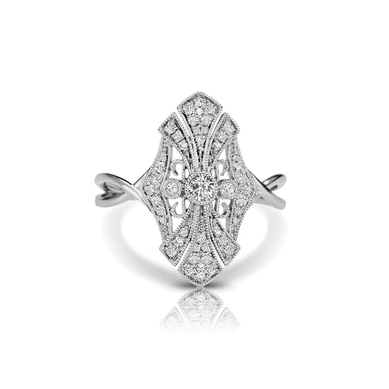 Openwork Vintage Style Diamond Ring, 14K White Gold