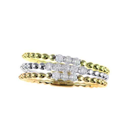 Tricolor Set of Three Diamond Rings, 14 Karat Gold