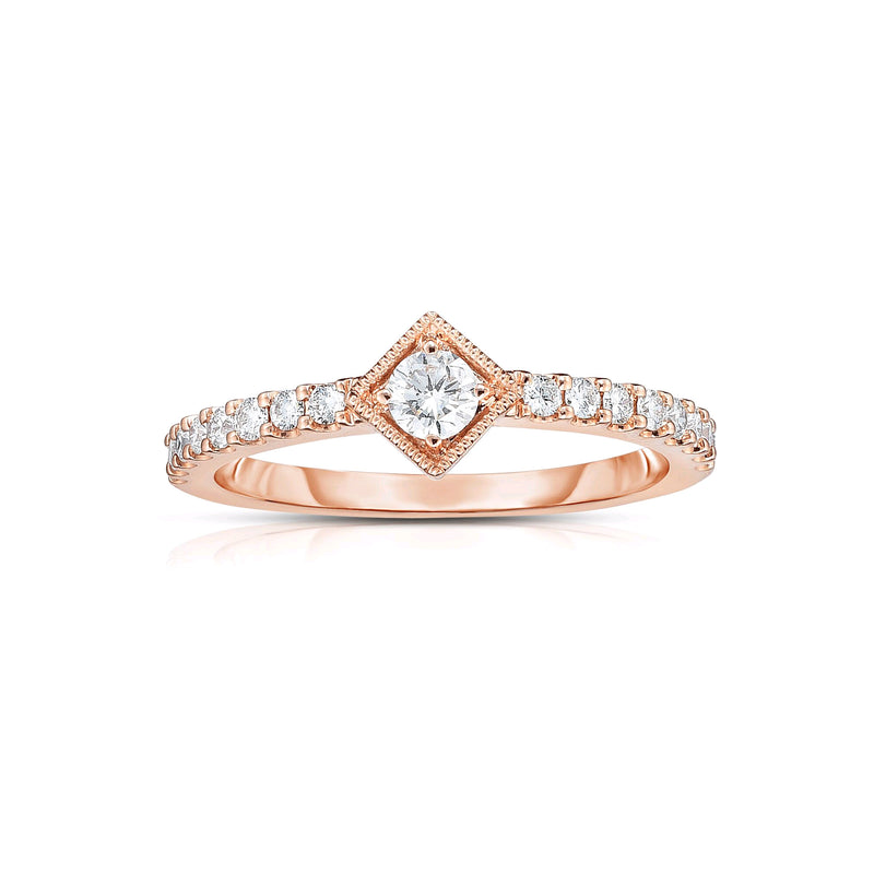 Square Framed Center Diamond Ring, 14K Rose Gold