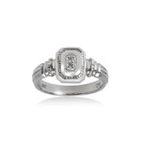 Deco Inspired Ring with Diamonds, 14K White Gold