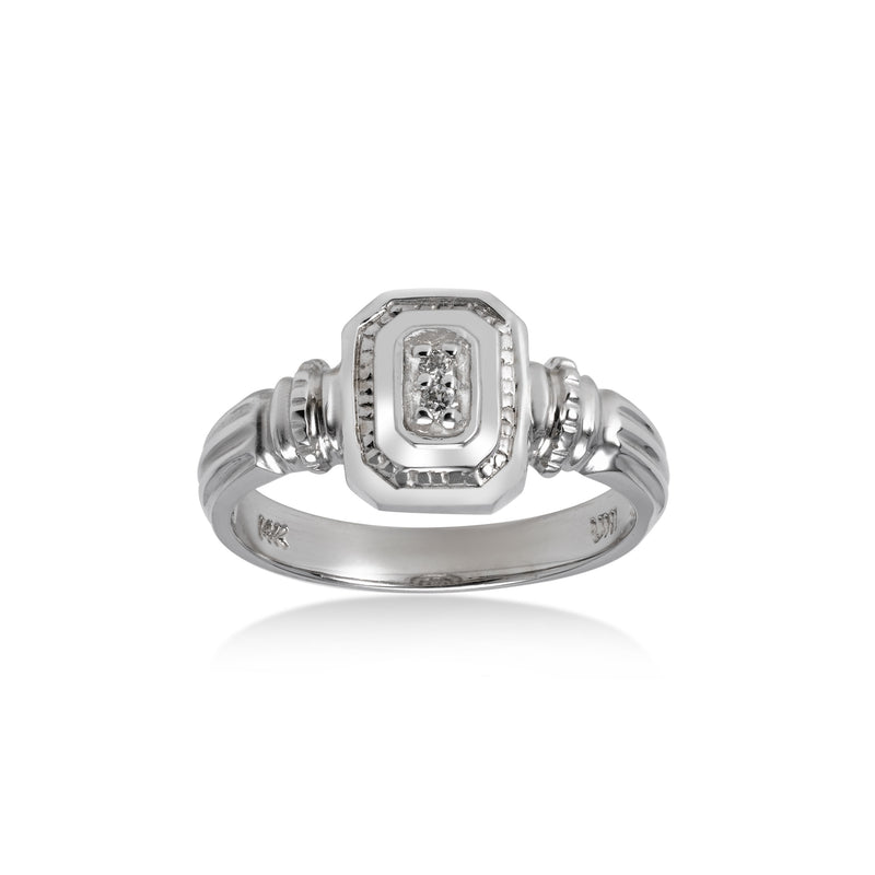 Deco Inspired Ring with Diamonds, 14K White Gold