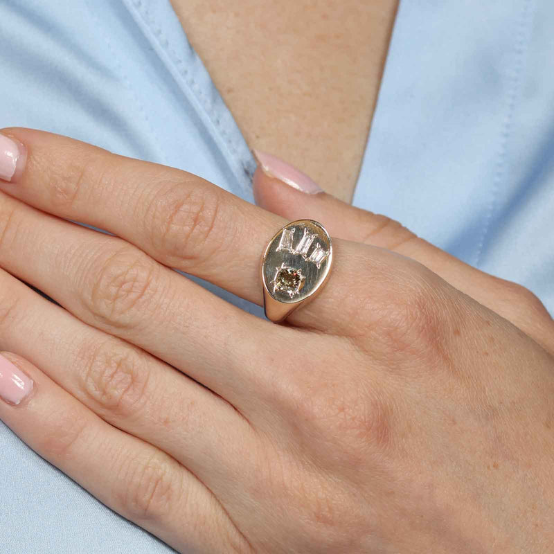Signet Style Diamond Ring, 14K Yellow Gold