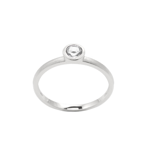 Round Bezel Set Diamond Ring, 14K White Gold