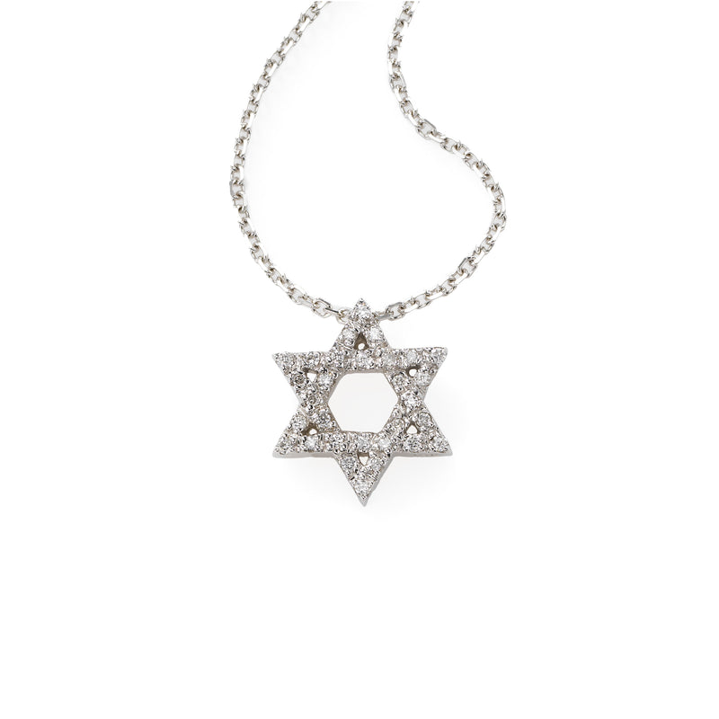 Petite Star of David Diamond Pendant, 14K White Gold