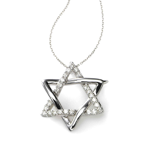 Star of David Pendant, Diamonds, 14K White Gold