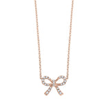 Diamond Bow Necklace, .10 Carat, 14K Rose Gold