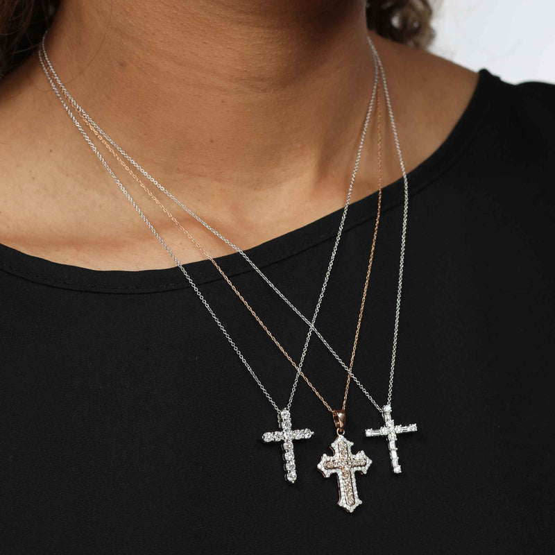 Baguette and Round Diamond Cross, 18K White Gold