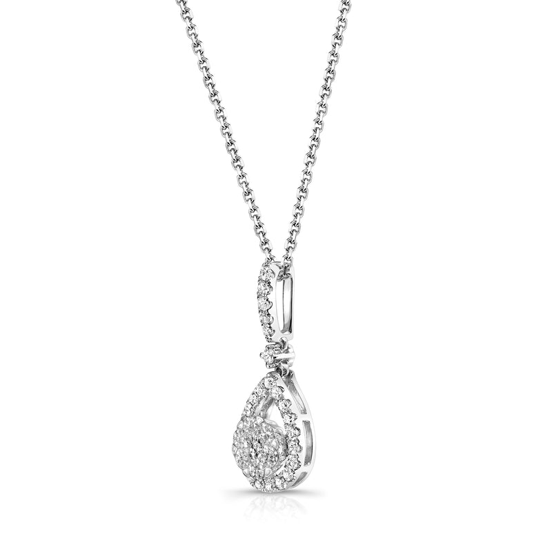 Drop Shape Diamond Cluster Pendant, 14K White Gold