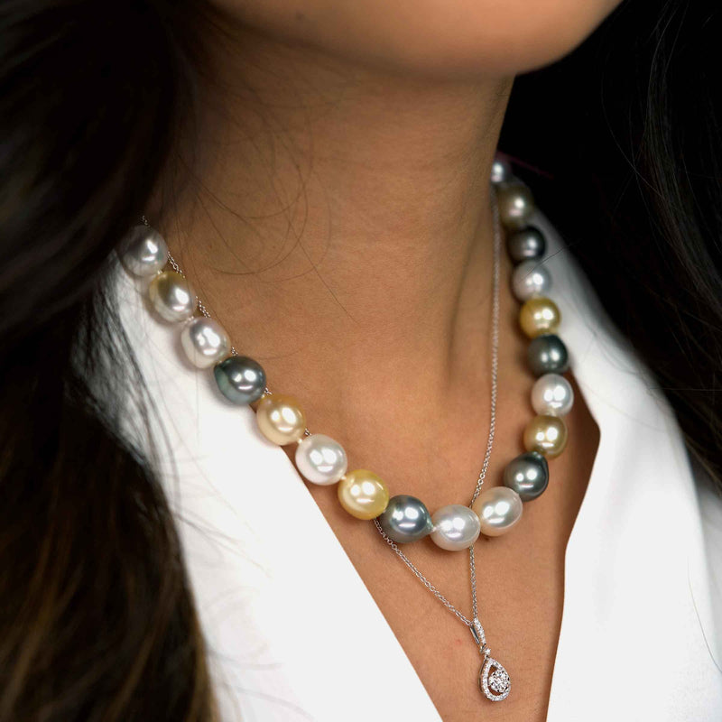 Drop Shape Diamond Cluster Pendant, 14K White Gold