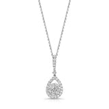 Drop Shape Diamond Cluster Pendant, 14K White Gold