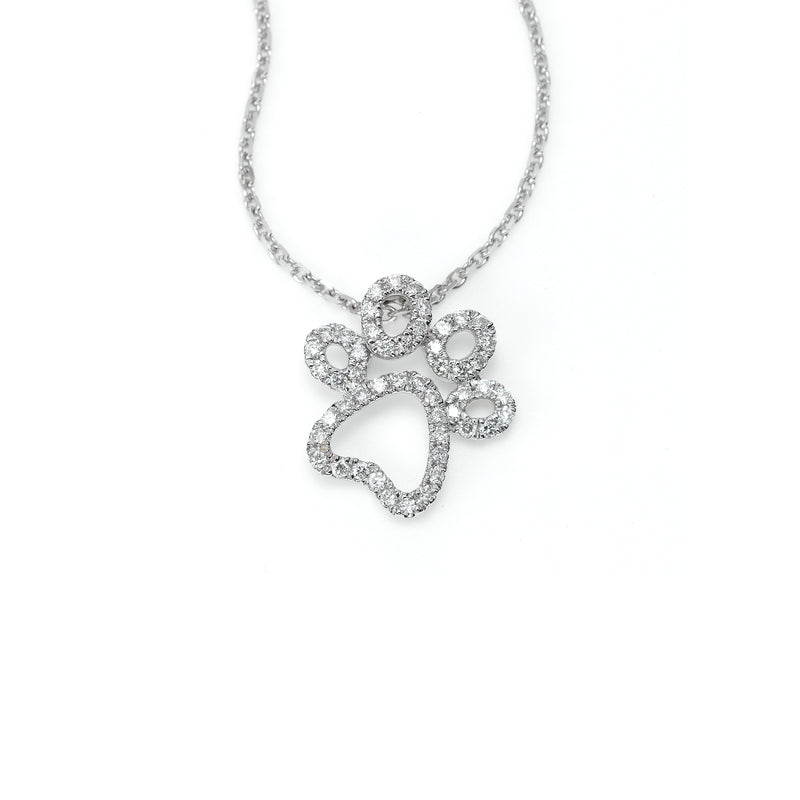 Dog Paw Diamond Pendant, 14K White Gold