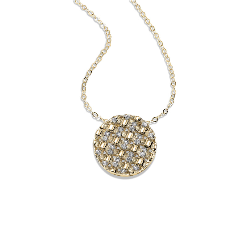 Basket Weave Diamond Disk Pendant, 14K Yellow Gold