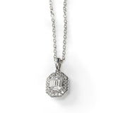 Emerald Cut Diamond Pendant with Halo, 14K White Gold