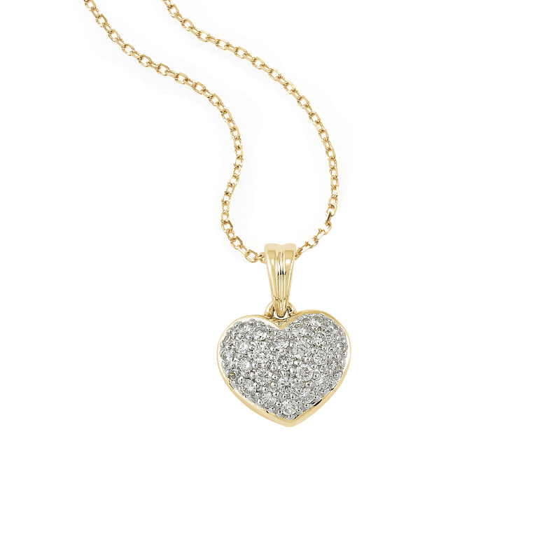 Pavé Diamond Heart Pendant, 14K Yellow Gold
