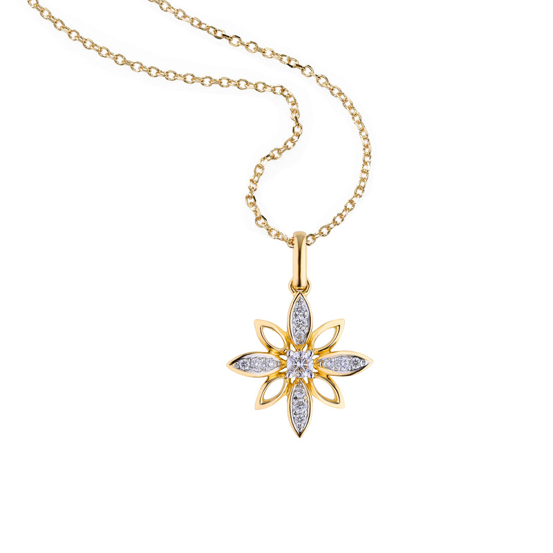 Pavé Diamond Floral Pendant, 14K Yellow Gold