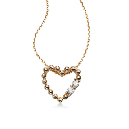 Bead Design Heart Pendant with Diamond Accent, 14K Rose Gold