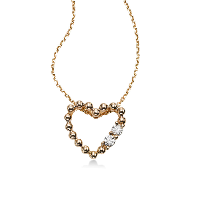 Bead Design Heart Pendant with Diamond Accent, 14K Rose Gold