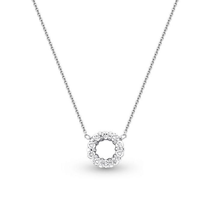 Small Open Circle Diamond Necklace, 14K White Gold