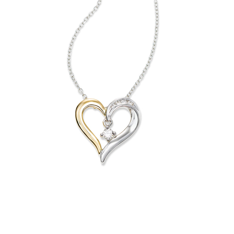 Two Tone Heart Pendant with Diamonds, 14 Karat Gold