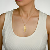 Elongated Diamond Feather Pendant, 14K Yellow Gold