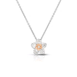 Small Two Tone Diamond Flower Pendant, 14 Karat Gold