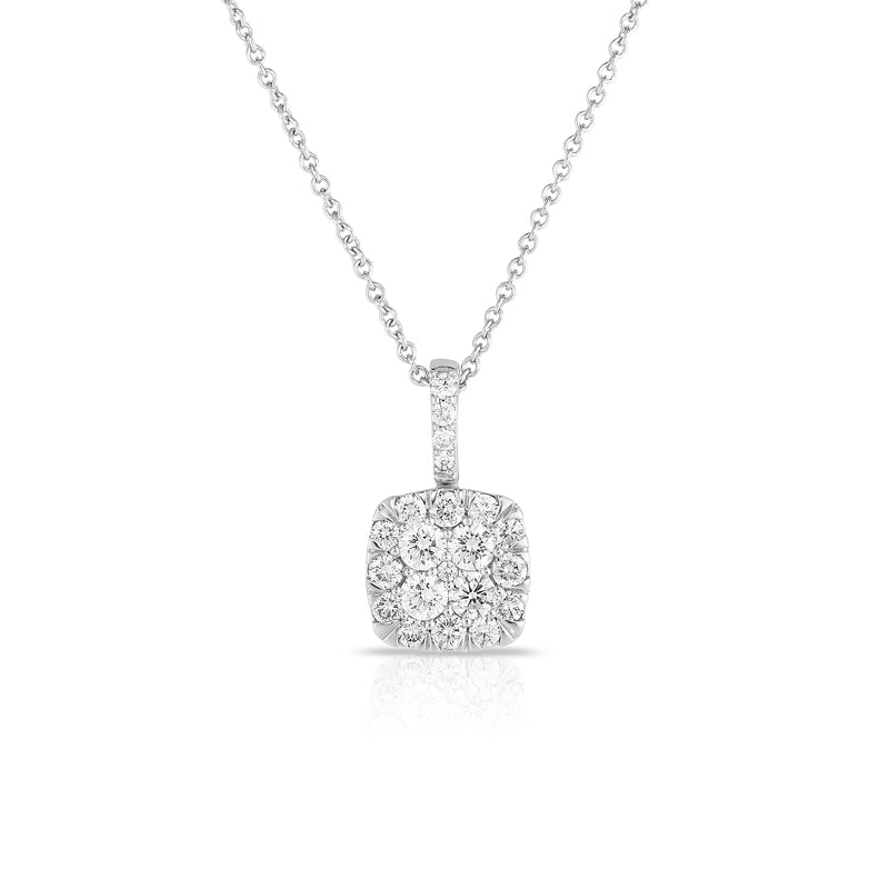 Cushion Diamond Cluster Pendant, 14K White Gold