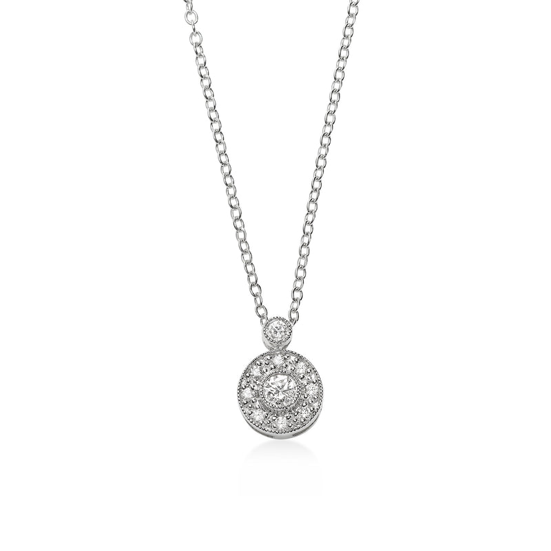 Round Diamond Cluster Pendant, 14K White Gold