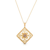 Open Scrollwork Brown Diamond Pendant, 14K Yellow Gold