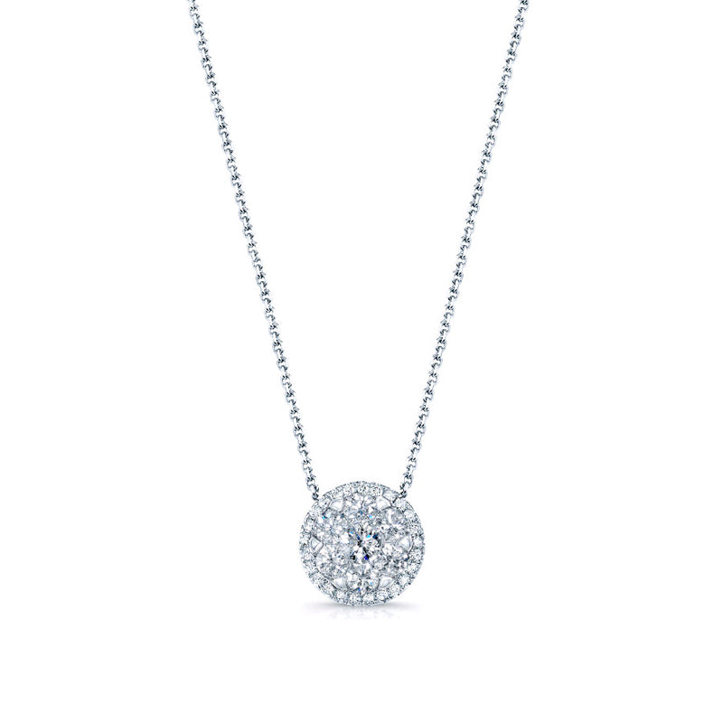 Diamond Cluster Halo Pendant, 14K White Gold