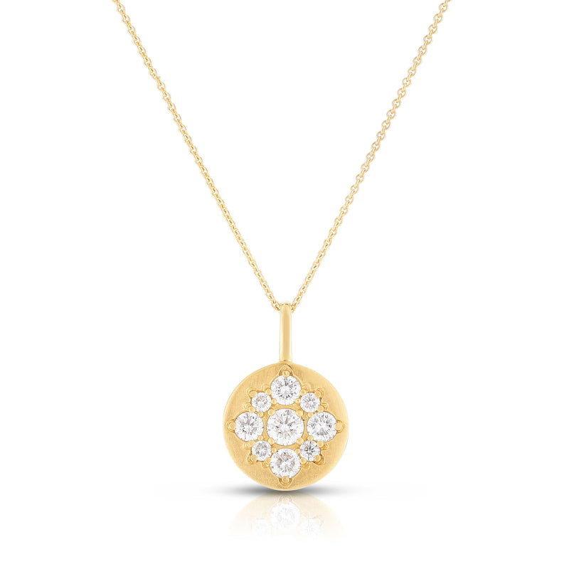 Flush Set Diamond Disc Pendant, 14K Yellow Gold