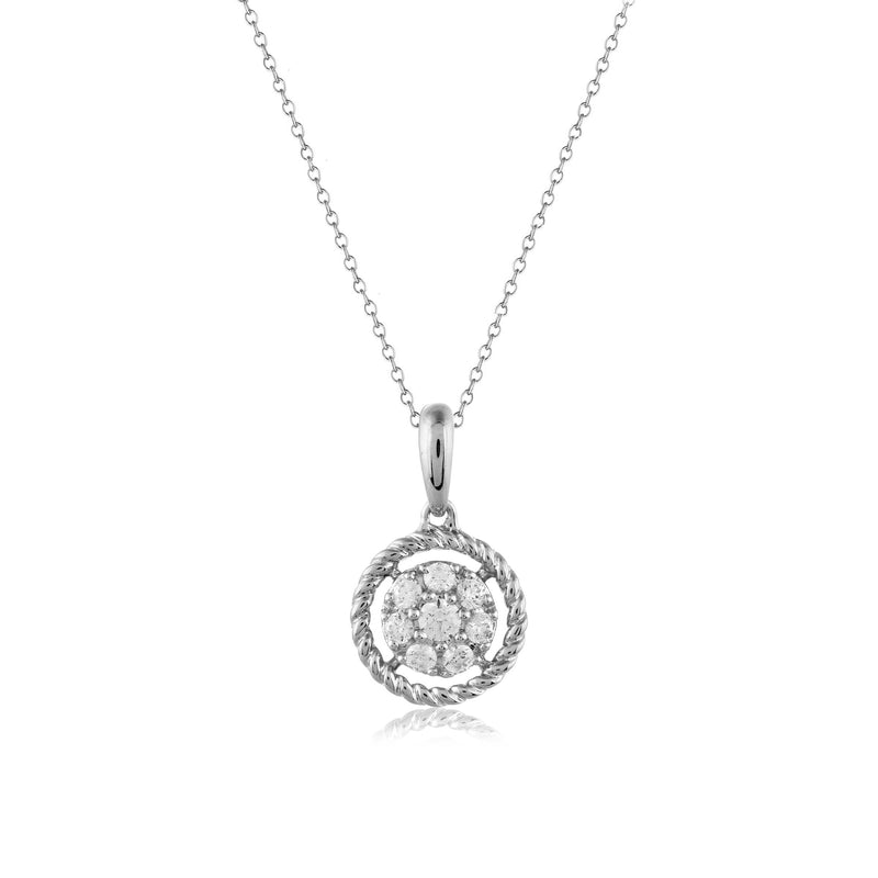 Rope Design Diamond Cluster Pendant, 14K White Gold