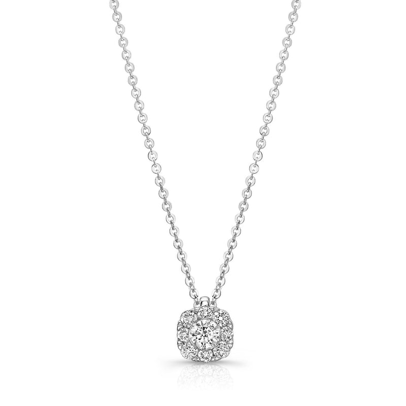 Diamond Halo Cluster Pendant, 14K White Gold