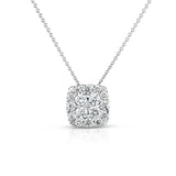 Cushion Shape Diamond Cluster Pendant, 14K White Gold