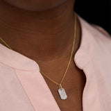 Two Tone Pavé Diamond Dog Tag Pendant, 14 Karat Gold