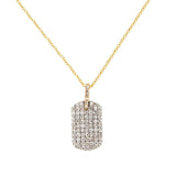 Two Tone Pavé Diamond Dog Tag Pendant, 14 Karat Gold