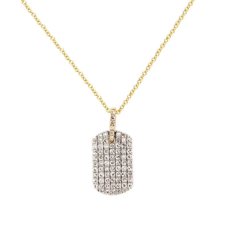 Two Tone Pavé Diamond Dog Tag Pendant, 14 Karat Gold